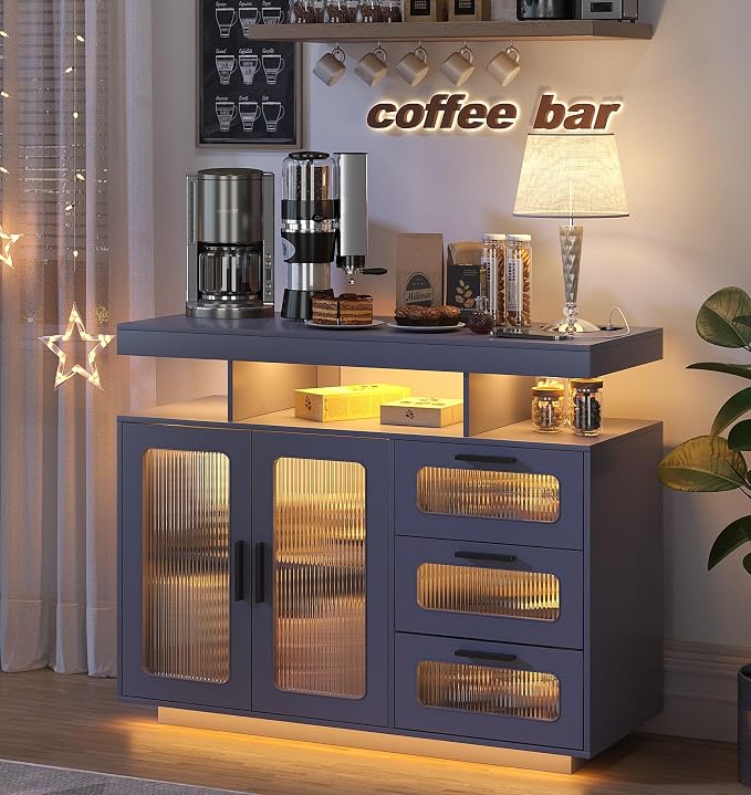 HWB Coffee Bar Cabinet with Storage, Buffet Sideboard with RGB Light, Modern by HWBEnjoywarmhome