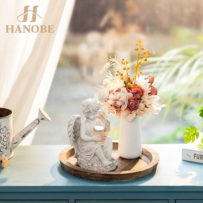 Hanobe Wooden Tray for Coffee Table: Candle Holder Plate Round Decorative - Image 6