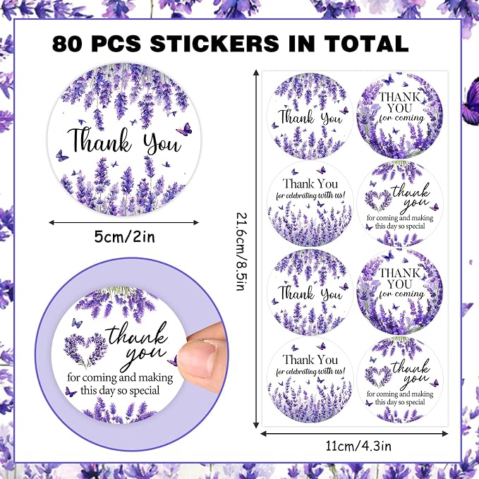 Serencatcher 80Pcs Lavender Thank You Stickers 2 Inch - Image 5