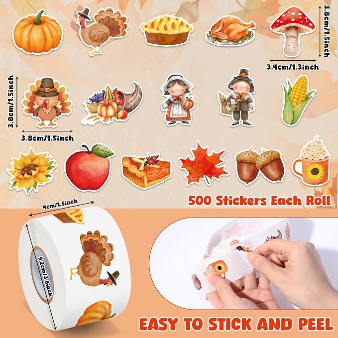 Haooryx Thanksgiving Watercolor Sticker Roll - Image 2