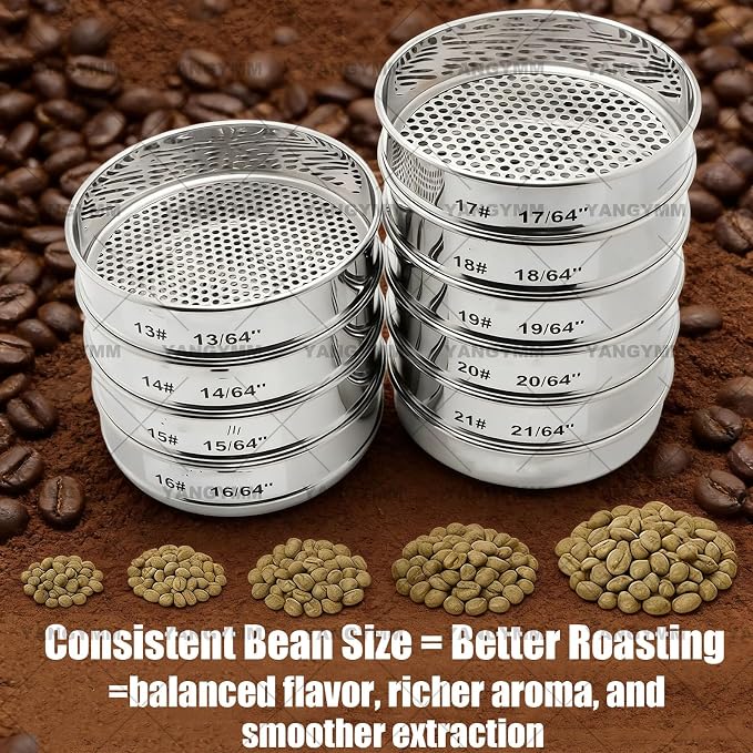 Coffee Bean Grading Sieve, 8 Inch Round Sifter, 12-21 Mesh Screens & Bottom Tray - Image 3