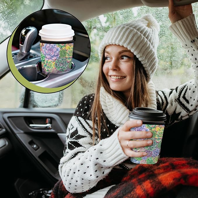 Colorful Succulent Iced Coffee Cup Sleeve 3 Pack, Plant Lover Reusable Neoprene - Image 5