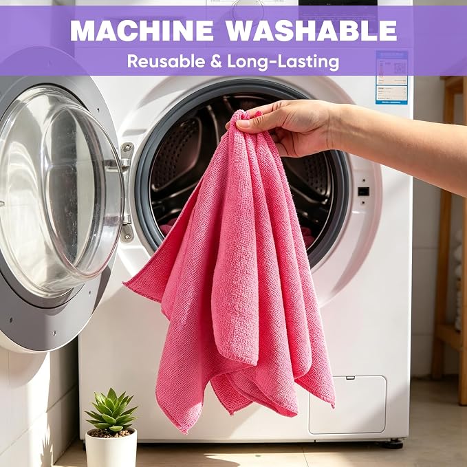 TEAWOO 10 PCS Pink Microfiber Cleaning Cloths, Highly Absorbent Microfiber - Image 6