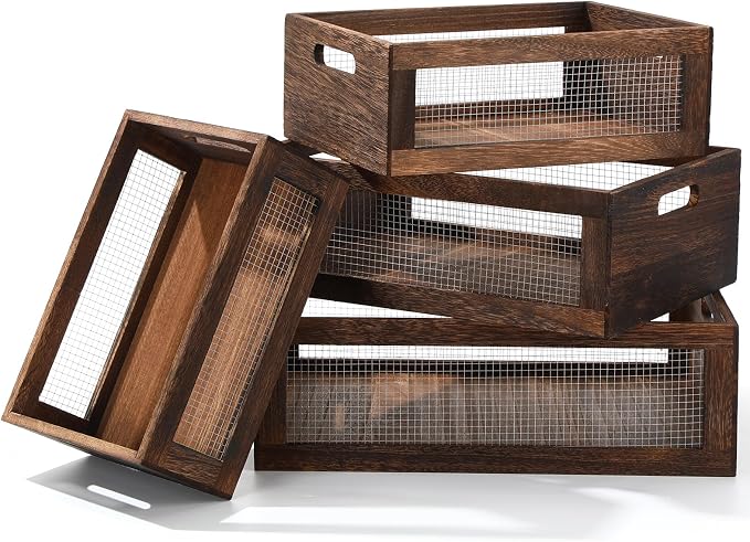 FillTouch 4 Pcs Wooden Nesting Countertop Baskets 4 Size Wooden Storage Box - Image 7