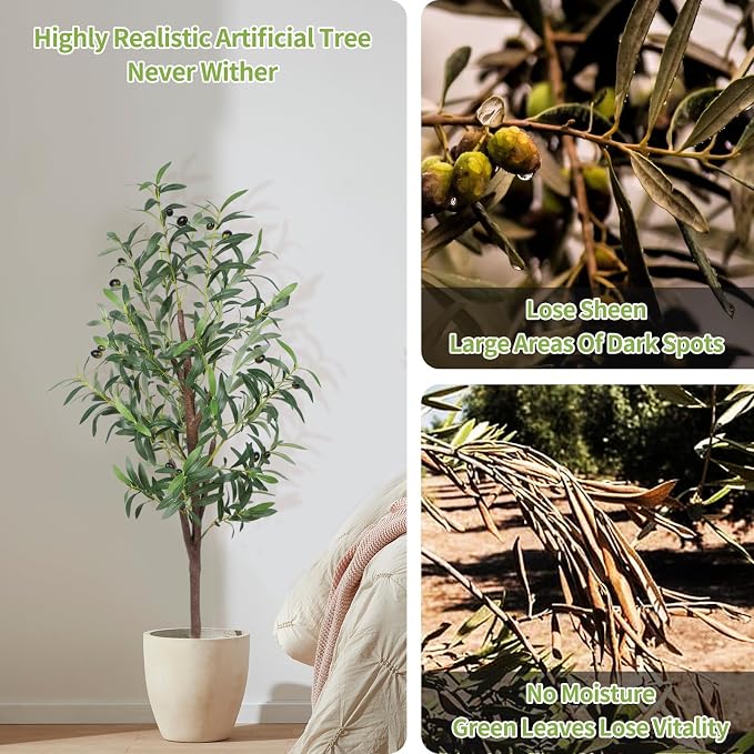 Artificial Olive Tree, 4FT Tall Faux Olive Trees 48in Outdoor Fake Potted Silk - Image 5