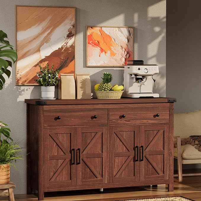 VVFLU Buffet Cabinet with Storage Farmhouse with 4 Doors and 2 Drawers - Image 2