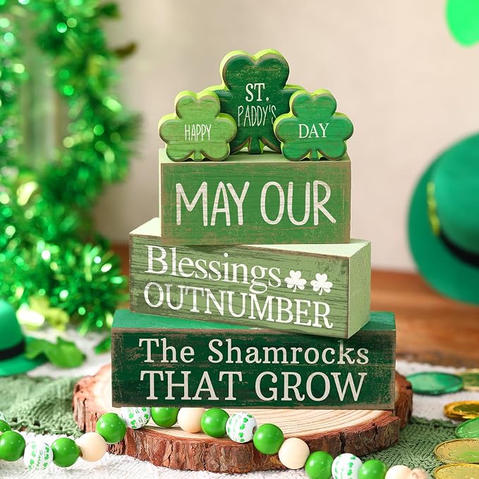 Lineshading 4 Pcs St. Patrick's Day Decor Wooden Shamrock Decoration Saint - Image 2