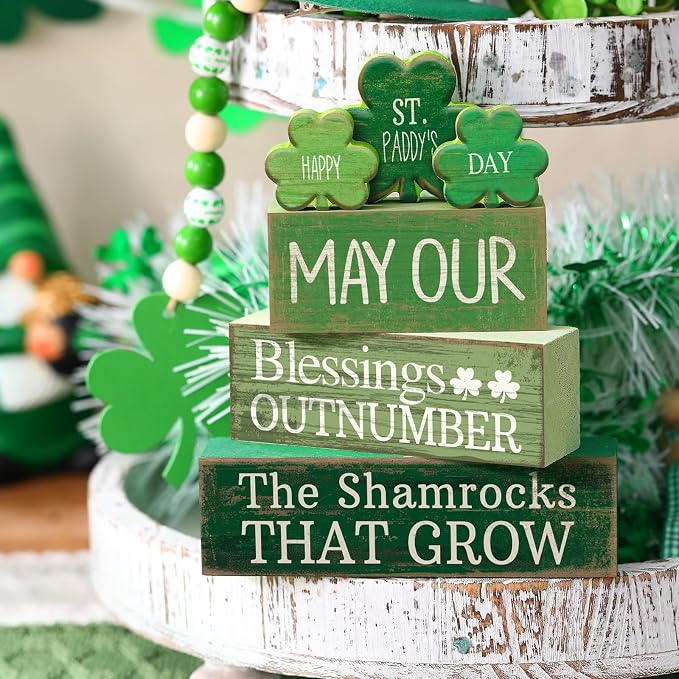 Lineshading 4 Pcs St. Patrick's Day Decor Wooden Shamrock Decoration Saint - Image 6