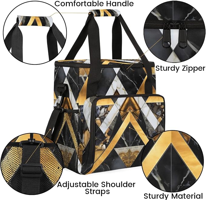 Gold Black Marble Geometric Coffee Maker Carring Bag, Large Insulated Storage - Image 7