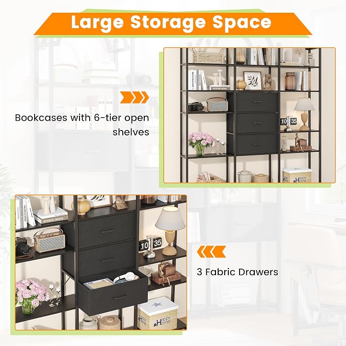 83.5" Tall Arched Bookshelf, Triple Wide 6-Tier Large Open Book Shelf - Image 5