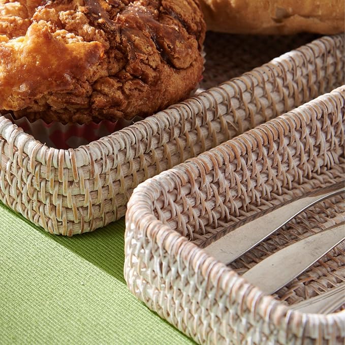 Rattan Serving Tray, Rectangular Woven Tray, Natural Wicker Decorative Serving - Image 3