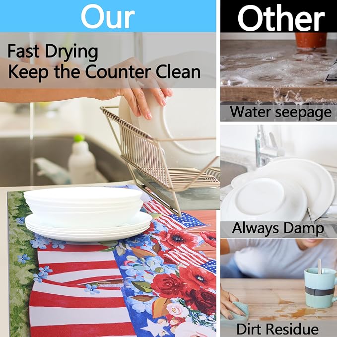 American Flag 4th of July Dish Drying Mat Absorbent Silicone Dry Pad - Image 5