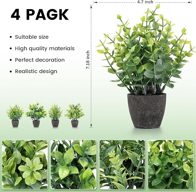 FAVOWREATH 4 Pack Fake Plants Ceramic Mini Artificial Greenery Potted Plants - Image 3
