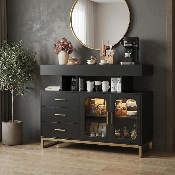 40" LED Buffet Cabinet with Charging Station, Smart Sideboard with RGB 16-Color - Image 8