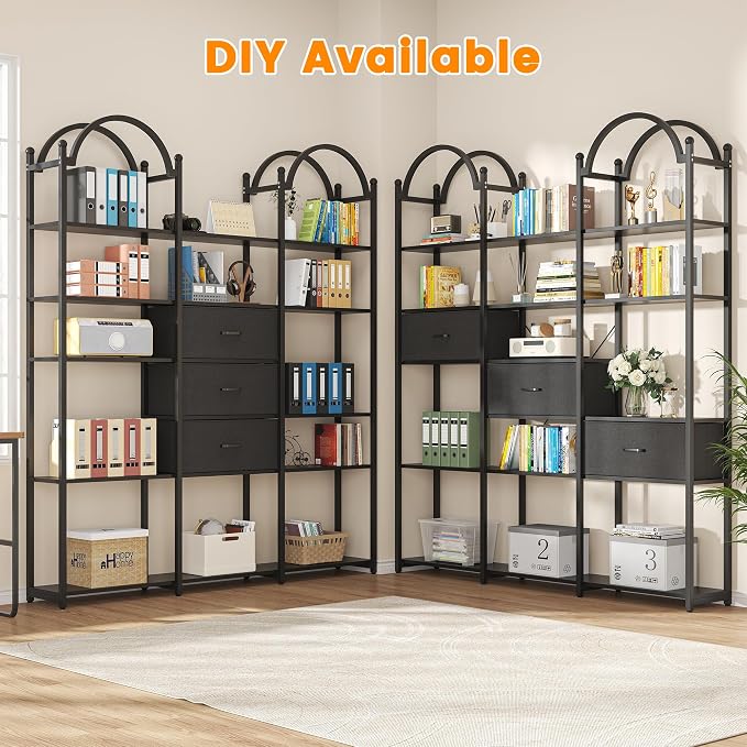 83.5" Tall Arched Bookshelf, Triple Wide 6-Tier Large Open Book Shelf - Image 6