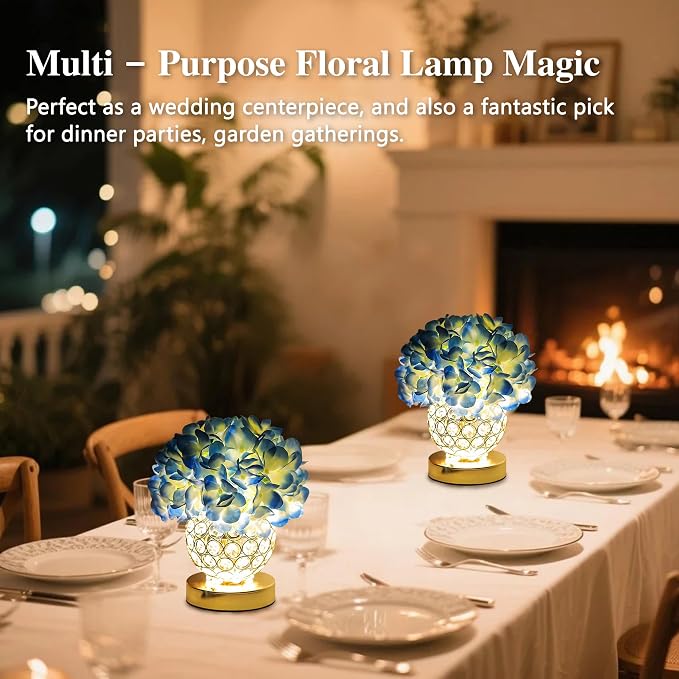 3 Color Artificial Blue Hydrangea Flower Lamp Night Light Desk Lamp - Image 5