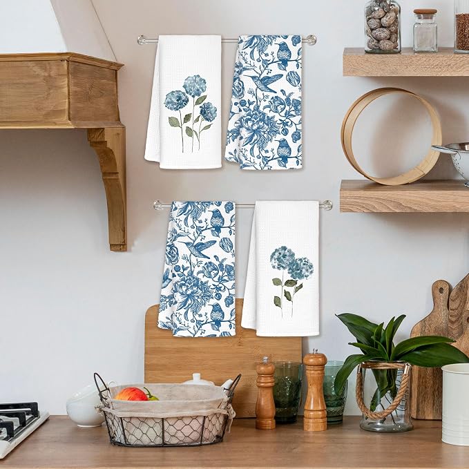 Blue Hydrangea Chinoiserie Floral Kitchen Towels Set of 2 - Image 2