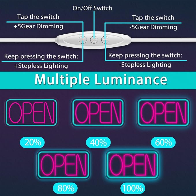 Open Signs for Business, 16.5"x 9" Dimmable Led Neon Open Sign Ultra Bright - Image 4