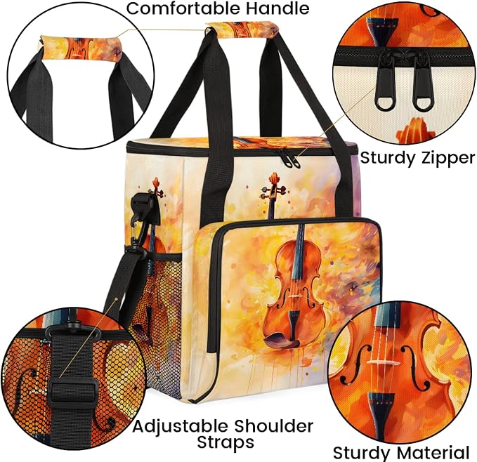 Violin Music Themed Coffee Maker Carring Bag, Large Insulated Storage Organizer - Image 5