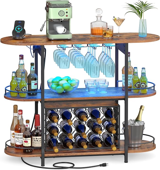 VASAGLE Bar Cabinet with LED Lights and Power Outlets, Freestanding Coffee Bar by Unknown