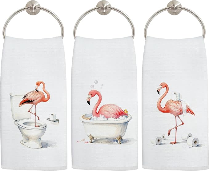 Funny Flamingo Bathroom Hand Towels, Flamingo Lover Gifts, Humor Bathing by Unknown
