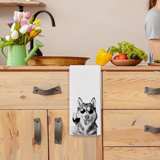 Funny Husky Wine Kitchen Towels, Gifts - Image 4