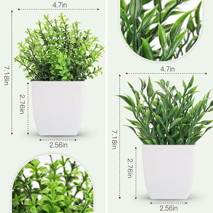 Der Rose 2 Pack Fake Plants Mini Artificial Greenery Potted Plants - Image 2