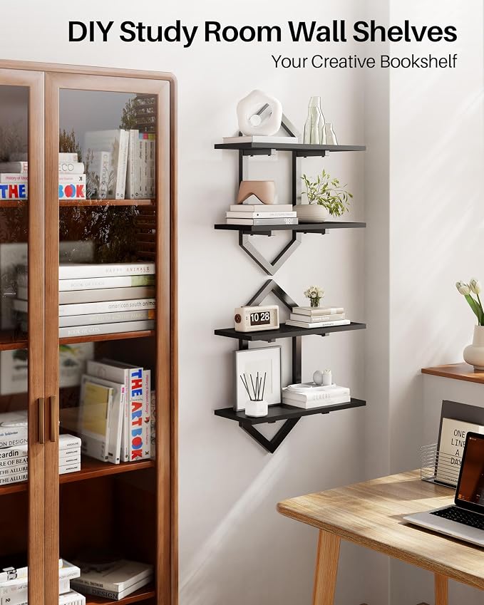 Floating Shelves, Wall Mounted Decorative Shelves, 2-Tier Modern Geometric - Image 5