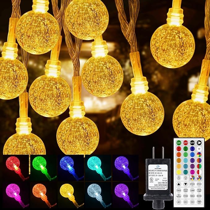 Color Changing String Lights Plug in, 33ft 60LED Connectable Crystal Globe by OmikaStarryEver