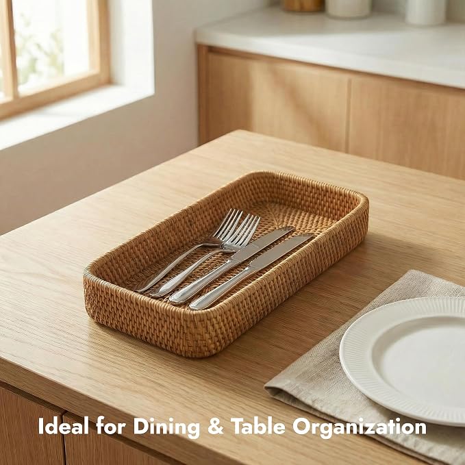9.8" x 5.3" Rattan Tray, Wicker Decorative Tray, Woven Tray Rectangular - Image 5