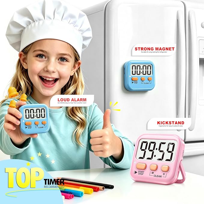 Antonki 2 Pack Digital Timer for Kids, Magnetic Countdown Kitchen Timers for - Image 3