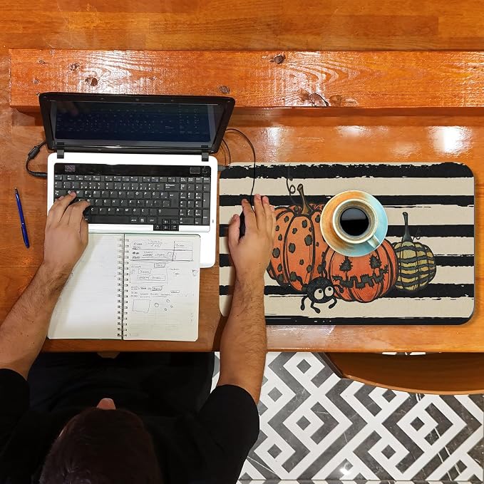 Arttown Coffee Mat for Countertops, Retro Striped Pumpkin Devil Gourd Dish - Image 5