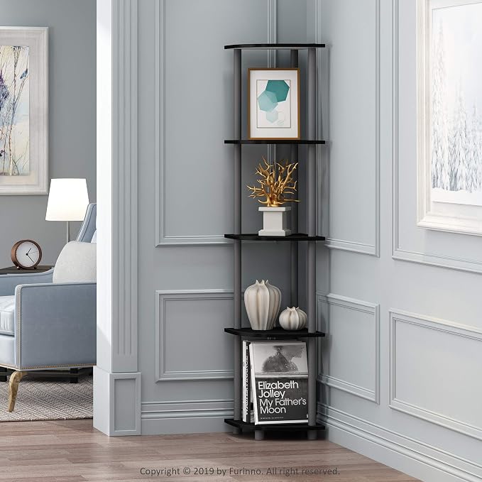 Furinno TURN-N-TUBE Corner Shelf, 5-Tier Corner Bookshelf, Open Storage Shelves - Image 2