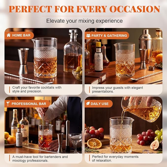 Dandat 2 Pcs Cocktail Mixing Glass 24 oz Crystal Stirring Glass Thick Bottom - Image 7