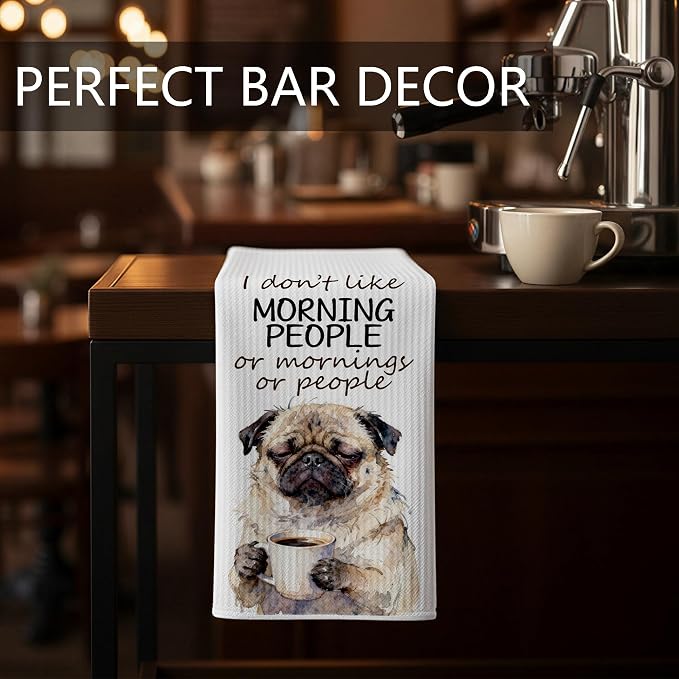 Funny Pug Dog Coffee Gifts Hand Towel, Cute Pug Dish Tea Towel - Image 2