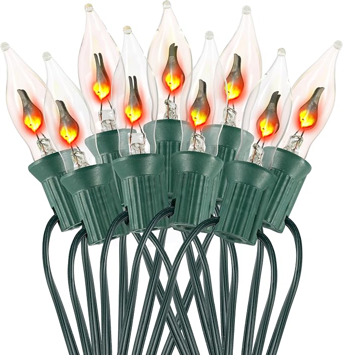 Flickering Flame Bulbs String Set – 10 Light Bulb C7 1W by Tupkee