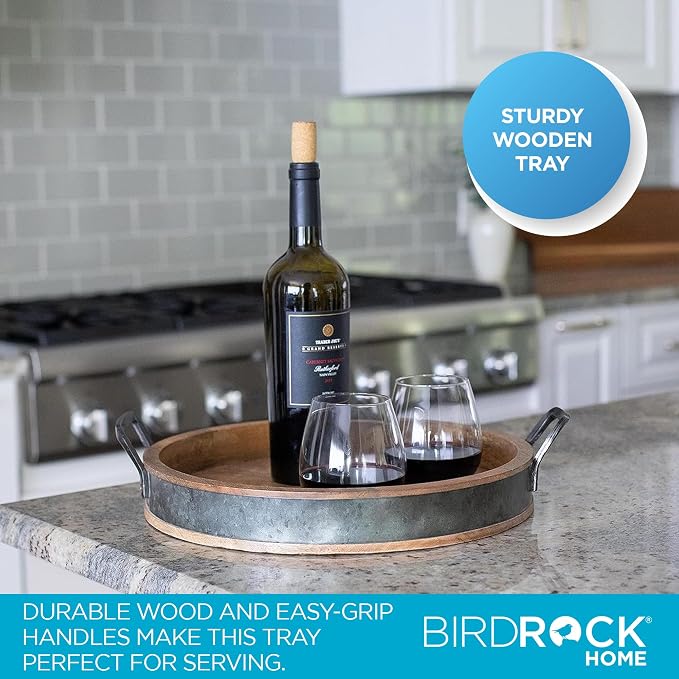 BIRDROCK HOME Large Round Wooden Serving Tray - Image 2