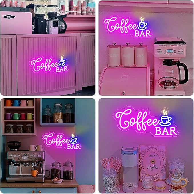 Coffee Bar Neon Sign, Dimmable Pink Blue Coffee LED Sign, 5V USB Powered Cafe - Image 8