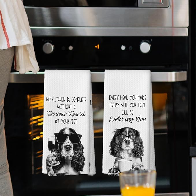 Funny Springer Spaniel Kitchen Towels Set of 2, Dog Kitchen Accessories - Image 2
