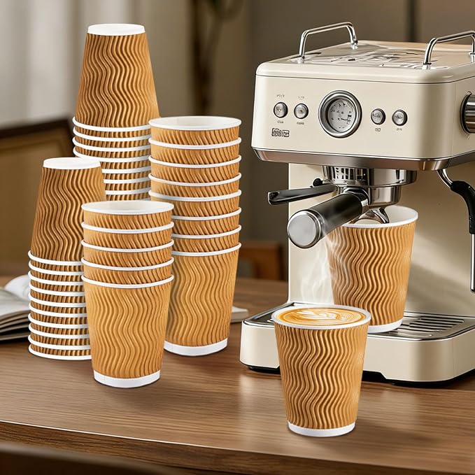 Clawsoff 120 Pack 10 oz Coffee Cups, Disposable Corrugated Insulated Ripple - Image 4