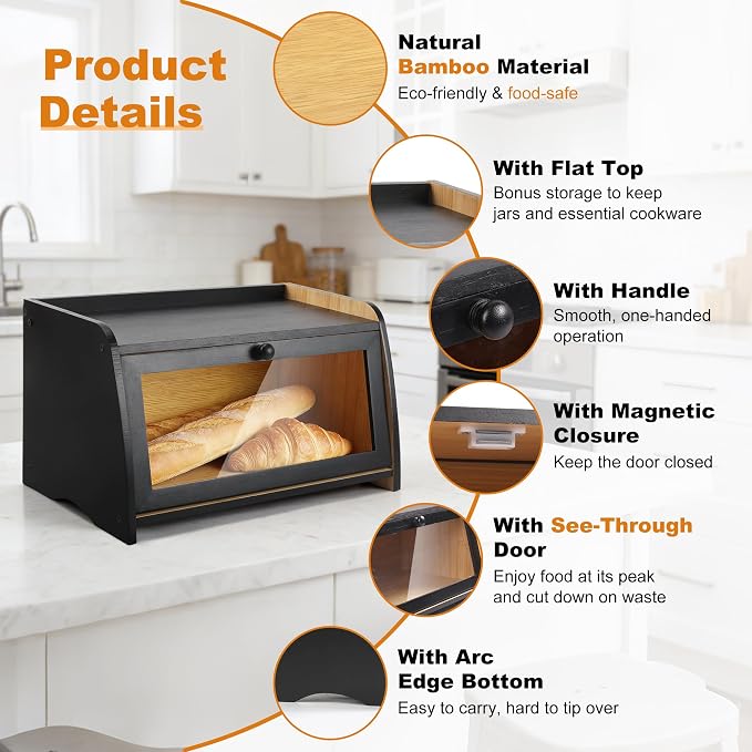 Bamboo Bread Box for Kitchen Counter - Image 4