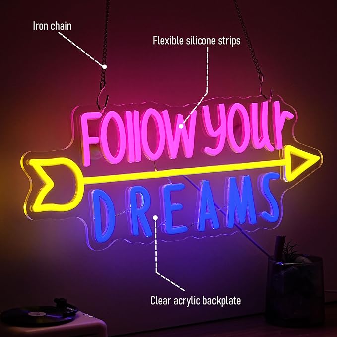 Follow Your Dreams Neon Sign for Wall Decor USB Powered Dream Neon Light LED - Image 5