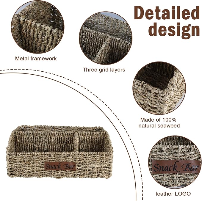 Snack Organizer for Countertop, Trapezoid Snack Organizer Seagrass Wicker Basket - Image 2