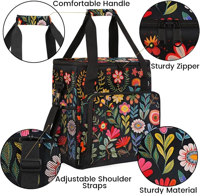 Boho Floral Coffee Maker Carring Bag, Large Insulated Storage Organizer Case - Image 6