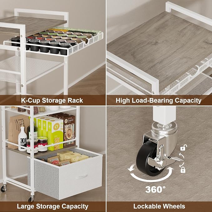 Coffee Bar Cabinet with Storage，5 Tier Coffee Station Table on Wheels, 33.6" H - Image 5