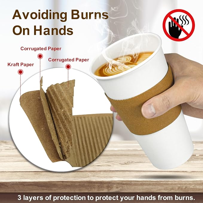 Ginkgo 100 Pack 20 oz Disposable Paper Coffee Cups - Image 2