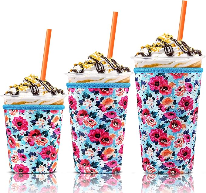 3 Pack Iced Coffee Cup Sleeve for Large Sized Cups, Reusable Neoprene Iced by KPX