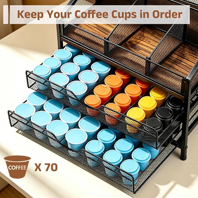 Coffee Bar Organizer, 3-Tier Coffee Station Organizer, Wood Coffee Syrup - Image 4