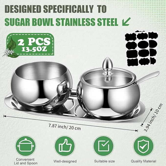 Baderke 2 Pcs 16 oz Stainless Steel Sugar Container - Image 2