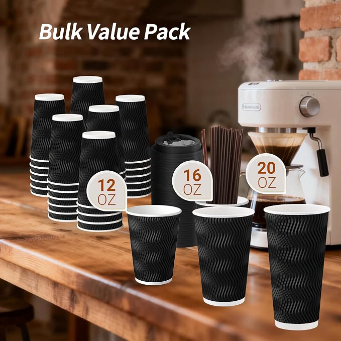 16 oz 100 Pack Corrugated Ripple Wall Disposable Coffee Cups - Image 7